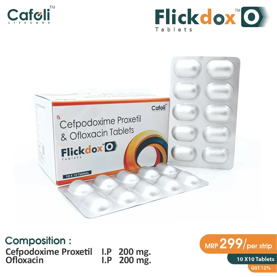 Cefpodoxime Proxetil 200mg + Ofloxacin 200mg Tablet at Best Price in PCD Pharma Franchise for Antibiotic and Bacterial Infections.